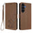 For Samsung Galaxy S25 FE 5G Embossed Heart Cat Leather Phone Case with Hand Strap(Brown)