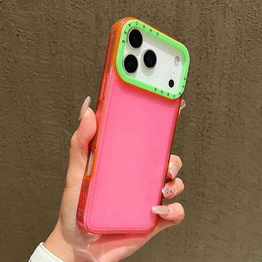 For iPhone 17 Pro Max Color Contrast Lens Frame Transparent TPU Phone Case(Rose Red+Green)
