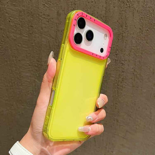 For iPhone 17 Pro Color Contrast Lens Frame Transparent TPU Phone Case(Yellow+Rose Red)