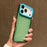 For iPhone 17 Pro Color Contrast Lens Frame Transparent TPU Phone Case(Green+Sky Blue)