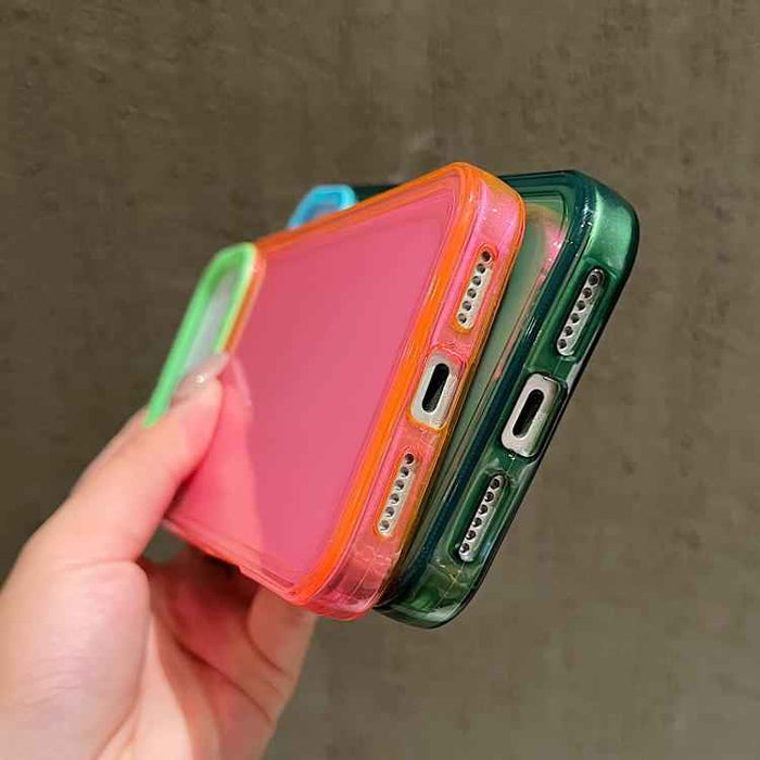 For iPhone 17 Pro Color Contrast Lens Frame Transparent TPU Phone Case(Purple+Green)
