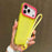 For iPhone 17 Pro Max Color Contrast Lens Frame Transparent TPU Phone Case with Lanyard(Yellow+Rose Red)