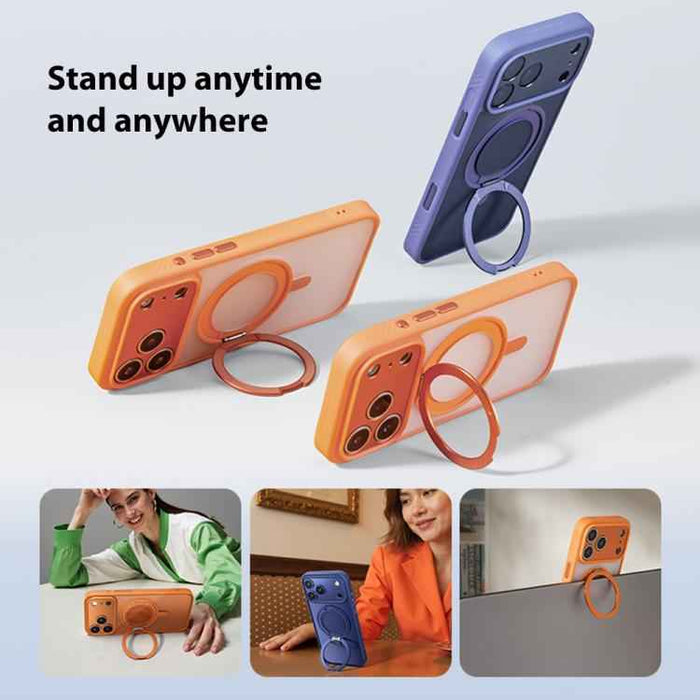 For iPhone 17 Pro Max MOMAX Magsafe Magnetic Metal Rotating Holder Phone Case(Orange)