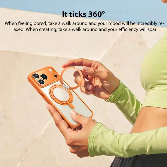 For iPhone 17 Pro Max MOMAX Magsafe Magnetic Metal Rotating Holder Phone Case(Orange)