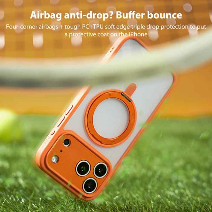 For iPhone 17 Pro Max MOMAX Magsafe Magnetic Metal Rotating Holder Phone Case(Orange)