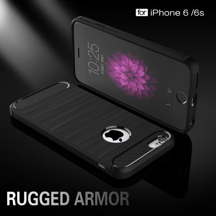 For iPhone 6 & 6s Brushed Texture Fiber TPU Rugged Armor Protective Case(Red) - BaskiFit