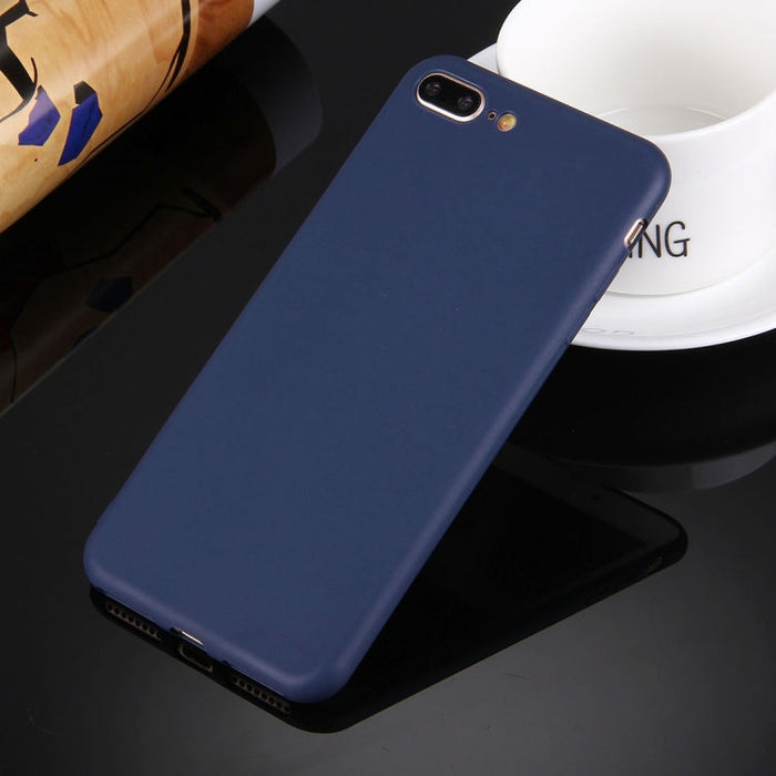 For iPhone 8 Plus & 7 Plus   Solid Color TPU Protective Case Without Round Hole(Dark Blue) - BaskiFit