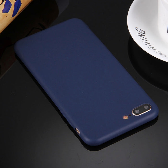 For iPhone 8 Plus & 7 Plus   Solid Color TPU Protective Case Without Round Hole(Dark Blue) - BaskiFit