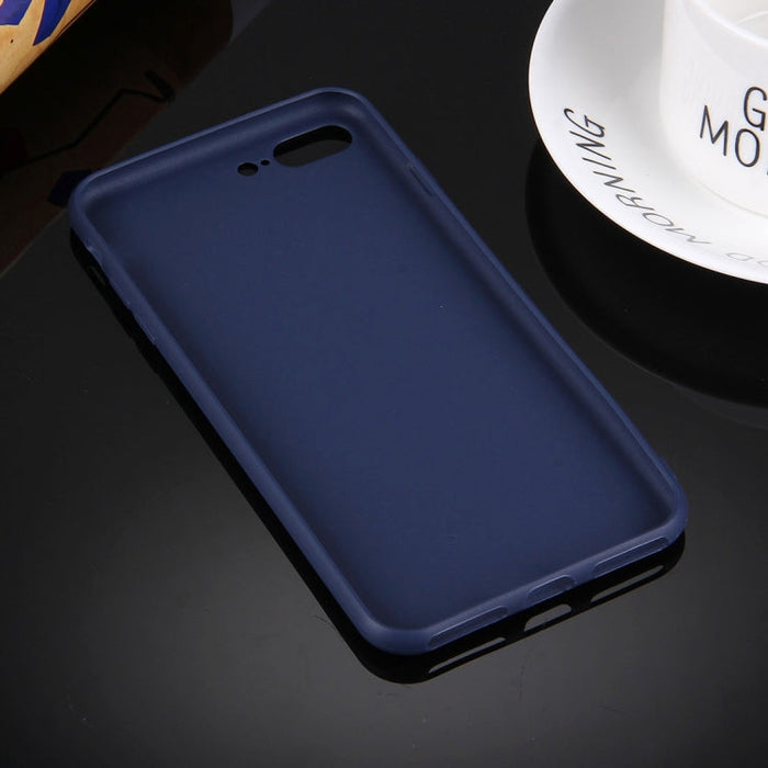 For iPhone 8 Plus & 7 Plus   Solid Color TPU Protective Case Without Round Hole(Dark Blue) - BaskiFit