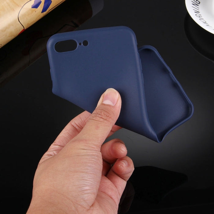 For iPhone 8 Plus & 7 Plus   Solid Color TPU Protective Case Without Round Hole(Dark Blue) - BaskiFit