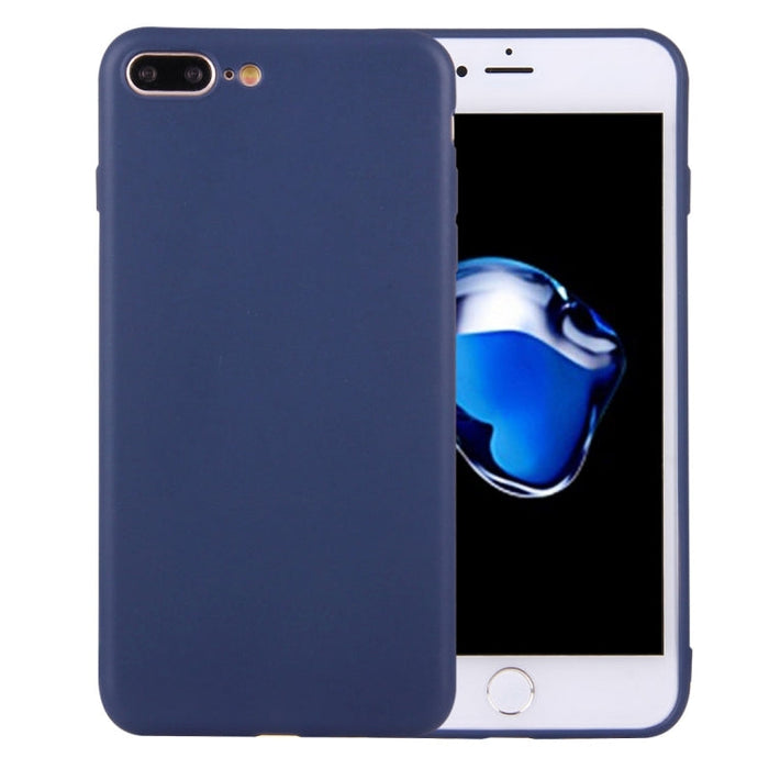 For iPhone 8 Plus & 7 Plus   Solid Color TPU Protective Case Without Round Hole(Dark Blue) - BaskiFit