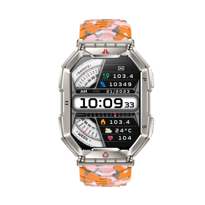 KR82 2.1 inch Color Screen Smart Watch, Support Bluetooth Call / Health Monitoring(Camouflage Orange) PhonoClean