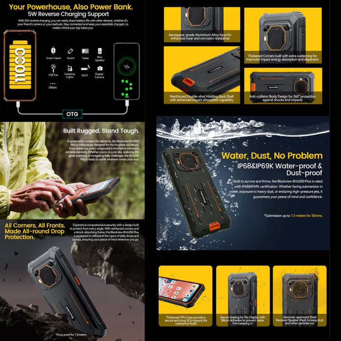 Blackview BV6200 Plus, 8GB+256GB, IP68/IP69K/MIL-STD-810H, 6.56 inch Android 14 Unisoc UMS9230 T606 Octa Core, Network: 4G, OTG, NFC