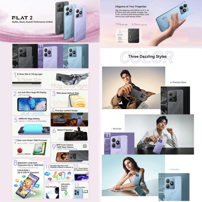 Blackview Oscal FLAT 2, 4GB+128GB, 6.6 inch Android 14 Unisoc T606 Octa Core, Network: 4G, 6GB+256GB