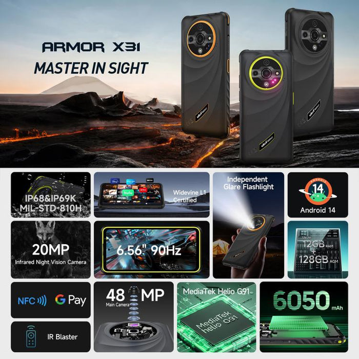 Ulefone Armor X31, 6GB+128GB, Night Vision, IP68/IP69K Rugged Phone, 6.56 inch Android 14 MediaTek Helio G91 Octa Core, Network: 4G, NFC, OTG