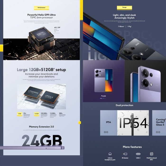 Xiaomi POCO M6 Pro Global, 12GB+512GB, In-screen Fingerprint, 6.67 inch MIUI 14 MediaTek Helio G99-Ultra Octa Core 2.2GHz, NFC, Network: 4G