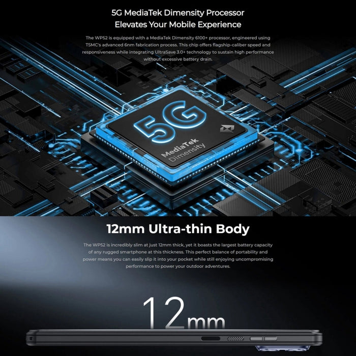 Oukitel WP52 5G Rugged Phone, 4GB+256GB, 6.6 inch Android 14.0 MediaTek Dimensity 6100+ Octa-core 3.0GHz, NFC, OTG, Network: 5G