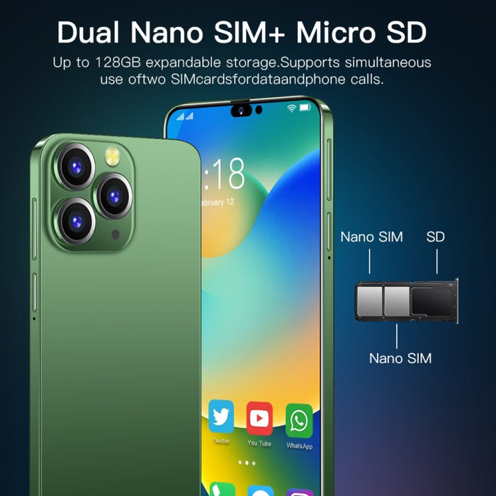 Face Identification, Android 10 MTK6737 Quad Core, Network: 4G,  with 64GB TF Card, i14 Pro Max N86 4GB+32GB