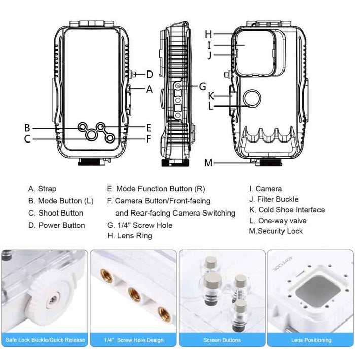 [US Warehouse] PULUZ 40m/130ft Waterproof Diving Case for iPhone 15 Pro Max / 15 Plus / 14 Plus / 14 Pro Max / 13 Pro Max / 12 Pro Max / 11 Pro Max, with One-way Valve Photo Video Taking Underwater Housing Cover