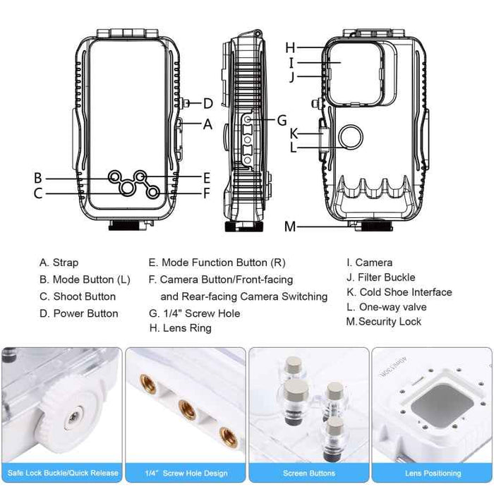 PULUZ 40m/130ft Waterproof Diving Case for iPhone 15 Pro Max / 15 Plus / 14 Plus / 14 Pro Max / 13 Pro Max / 12 Pro Max / 11 Pro Max, with One-way Valve Photo Video Taking Underwater Housing Cover(White)
