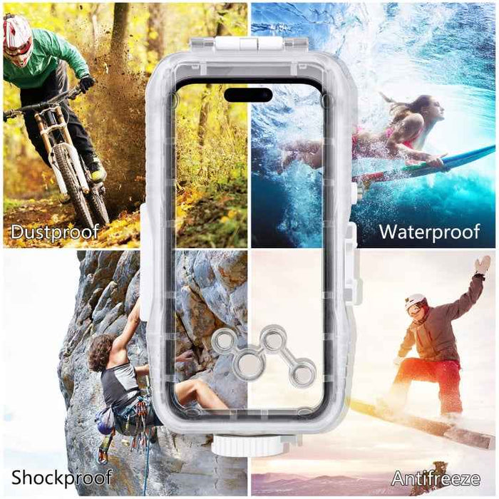 PULUZ 40m/130ft Waterproof Diving Case for iPhone 15 Pro Max / 15 Plus / 14 Plus / 14 Pro Max / 13 Pro Max / 12 Pro Max / 11 Pro Max, with One-way Valve Photo Video Taking Underwater Housing Cover(White)