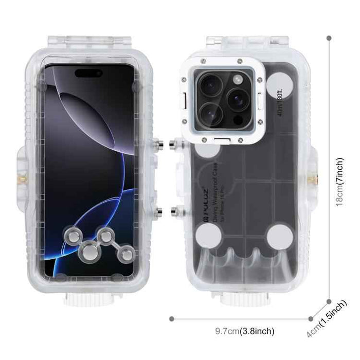 For iPhone 16 Pro PULUZ 40m/130ft Waterproof Diving Case Photo Video Taking Underwater Housing Cover (Transparent)