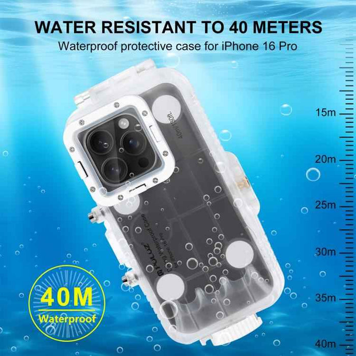 For iPhone 16 Pro PULUZ 40m/130ft Waterproof Diving Case Photo Video Taking Underwater Housing Cover (Transparent)