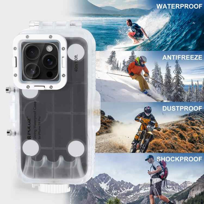 For iPhone 16 Pro PULUZ 40m/130ft Waterproof Diving Case Photo Video Taking Underwater Housing Cover (Transparent)