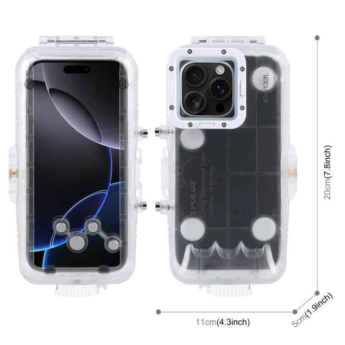 For iPhone 16 Pro Max PULUZ 40m/130ft Waterproof Diving Case Photo Video Taking Underwater Housing Cover (Transparent)