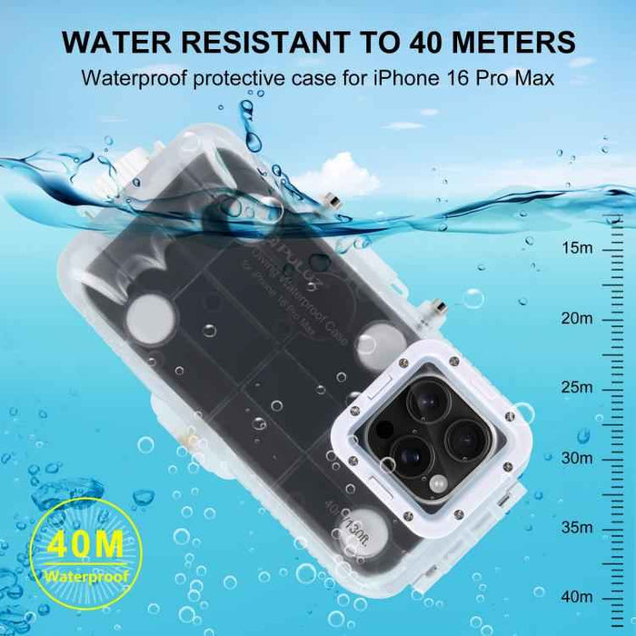 For iPhone 16 Pro Max PULUZ 40m/130ft Waterproof Diving Case Photo Video Taking Underwater Housing Cover (Transparent)