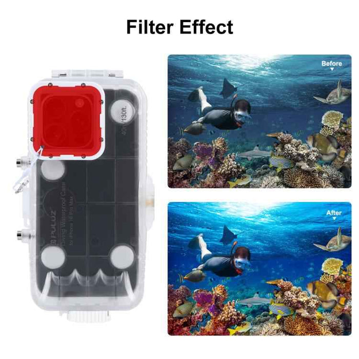 For iPhone 16 Pro Max PULUZ 40m/130ft Waterproof Diving Case Photo Video Taking Underwater Housing Cover (Transparent)
