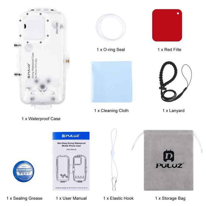 For iPhone 16 Pro Max PULUZ 40m/130ft Waterproof Diving Case Photo Video Taking Underwater Housing Cover (Transparent)