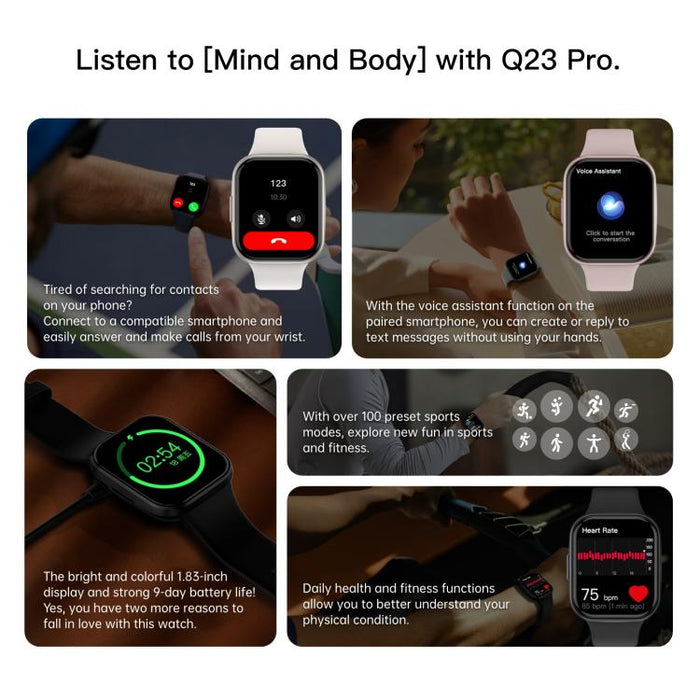 Q23 Pro 1.83 inch Color Screen IP68 Waterproof Bluetooth Call Smart Watch, Support Health Monitoring(Black) PhonoClean