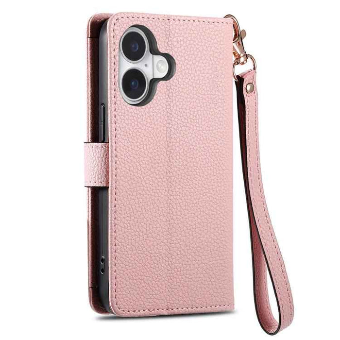 For iPhone 17 Love Zipper Lanyard Leather Phone Case(Pink)