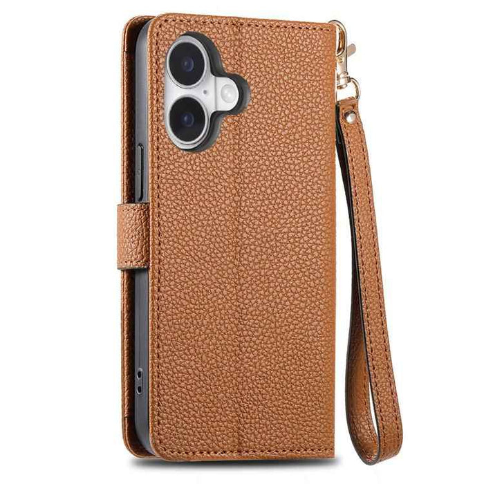 For iPhone 17 Love Zipper Lanyard Leather Phone Case(Brown)