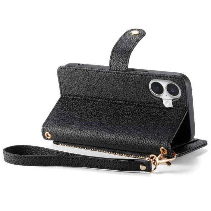 For iPhone 17 Love Zipper Lanyard Leather Phone Case(Black)