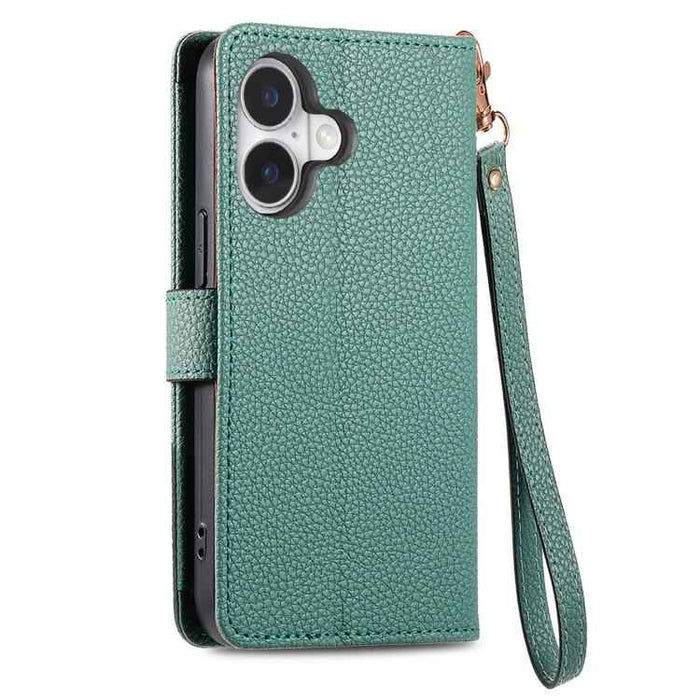 For iPhone 17 Love Zipper Lanyard Leather Phone Case(Green)