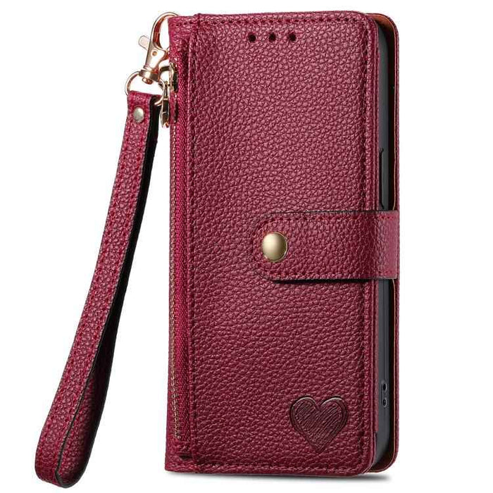 For iPhone 17 Love Zipper Lanyard Leather Phone Case(Red)