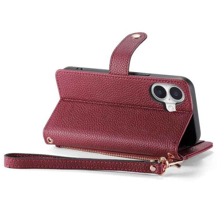 For iPhone 17 Love Zipper Lanyard Leather Phone Case(Red)
