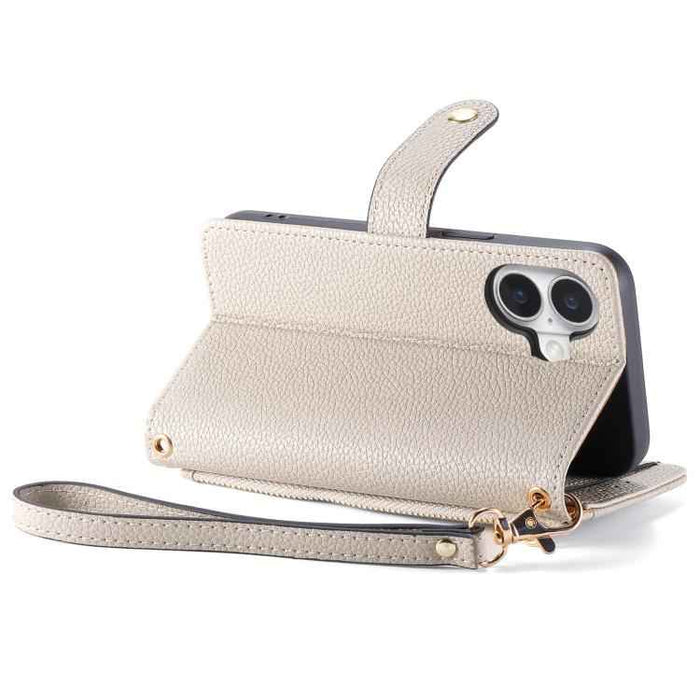 For iPhone 17 Love Zipper Lanyard Leather Phone Case(Gray)