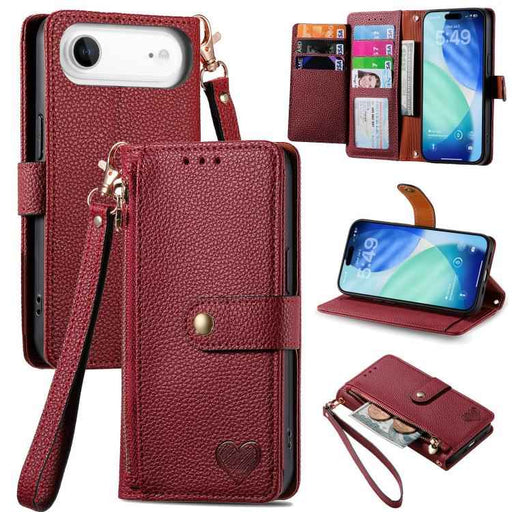 For iPhone Air Love Zipper Lanyard Leather Phone Case(Red)