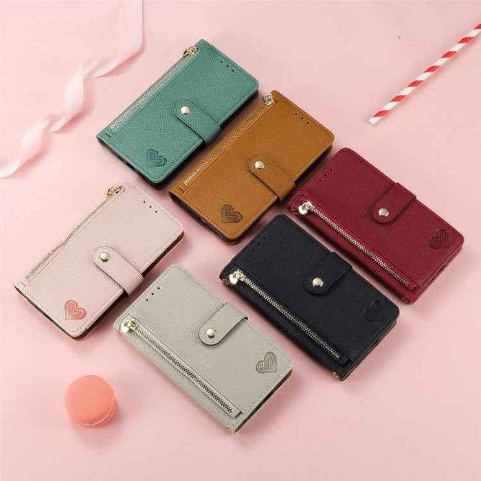 For iPhone 17 Love Zipper Lanyard Leather Phone Case(Black)