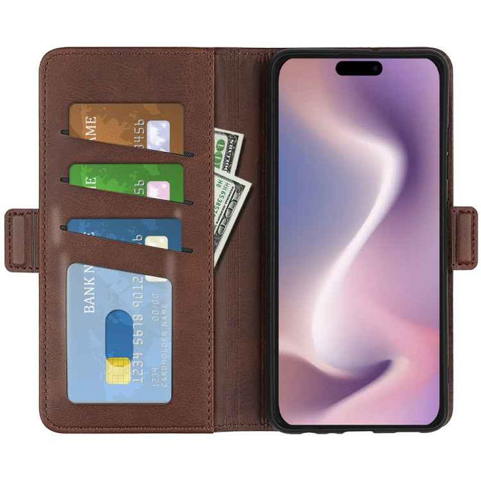 For iPhone 16 Pro Max Dual-side Magnetic Buckle Horizontal Flip Leather Phone Case(Brown)