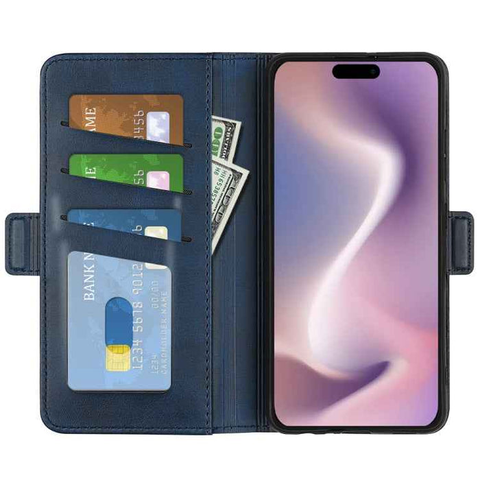 For iPhone 16 Pro Max Dual-side Magnetic Buckle Horizontal Flip Leather Phone Case(Dark Blue)