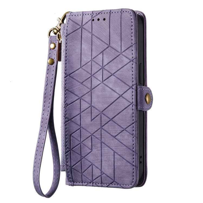 For Samsung Galaxy S22 5G Geometric Zipper Wallet Side Buckle Leather Phone Case(Purple)