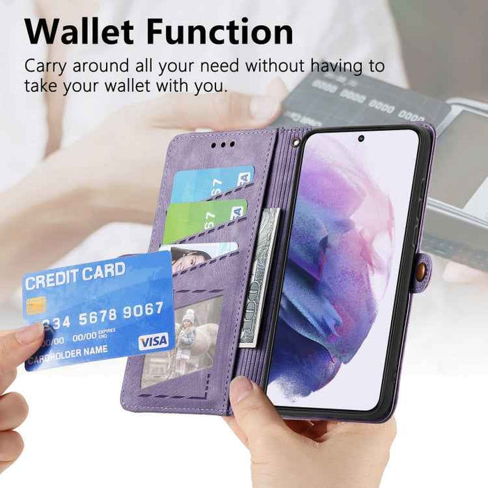 For Samsung Galaxy S22 5G Geometric Zipper Wallet Side Buckle Leather Phone Case(Purple)