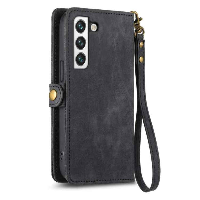 For Samsung Galaxy S22 5G Geometric Zipper Wallet Side Buckle Leather Phone Case(Black)