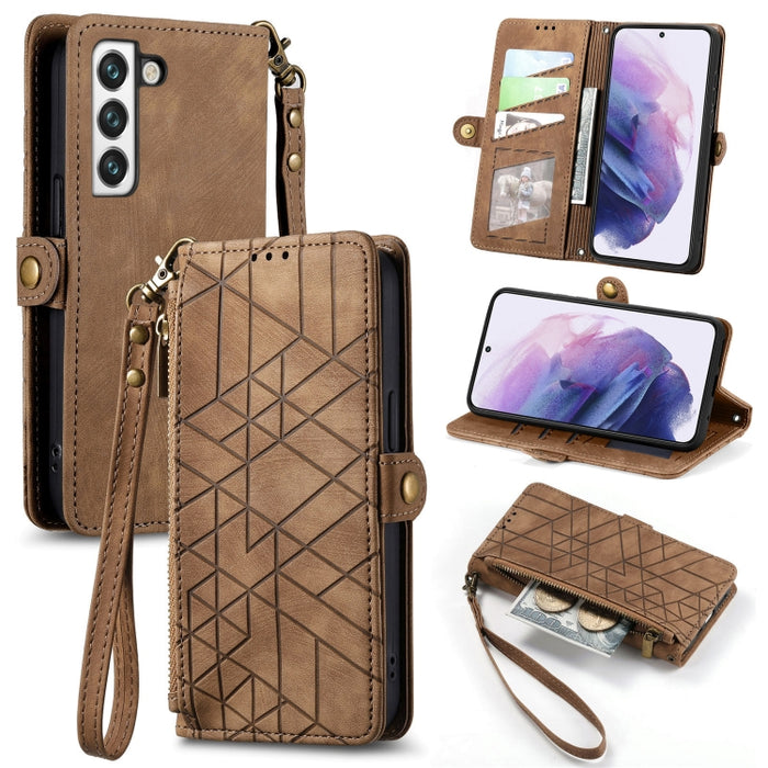 Geometric Zipper Wallet Side Buckle Leather Phone Case, For Samsung Galaxy A52 5G, For Samsung Galaxy A32 5G, For Samsung Galaxy S21 5G, For Samsung Galaxy S21+ 5G