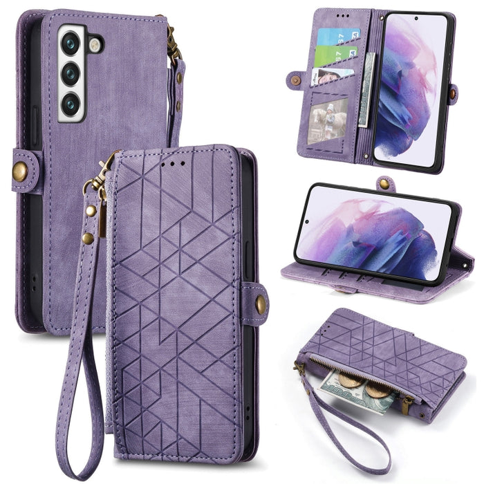 Geometric Zipper Wallet Side Buckle Leather Phone Case, For Samsung Galaxy S20+, For Samsung Galaxy A31, For Samsung Galaxy A11, For Samsung Galaxy S20, For Samsung Galaxy A71, For Samsung Galaxy A51, For Samsung Galaxy A70S, For Samsung Galaxy A50