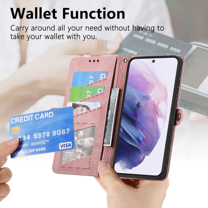 Geometric Zipper Wallet Side Buckle Leather Phone Case